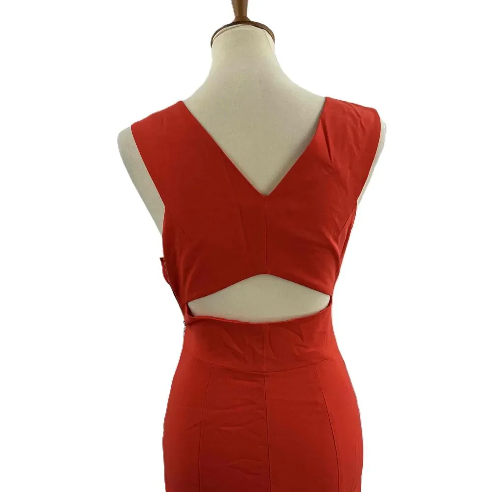 Rachel Roy Red Snap Out Of It Dress Sleeveless V‎ Neck Front Slit Sheath Size 2